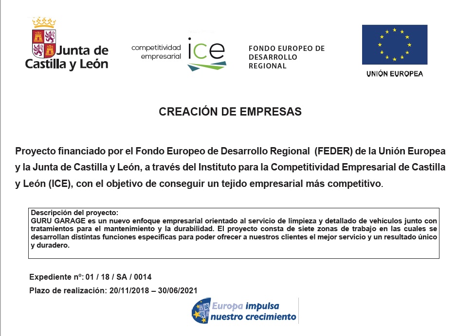 Proyecto financiado por el Fondo Europeo de Desarrollo Regional (FEDER) de la Unión Europea y la Junta de Castilla y León, a través del Instituto para la Competitividad Empresarial de Castilla y León (ICE), con el objetivo de conseguir un tejido empresarial más competitivo.
